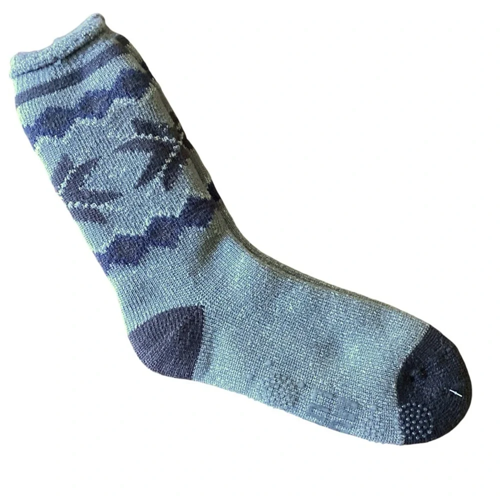 Muk Luks Thick Cozy Gripper‎ Socks, Grey & Navy - Large